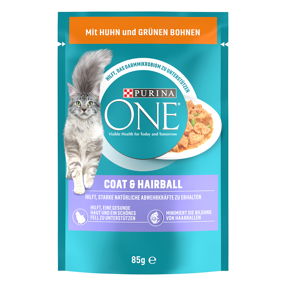 PURINA ONE Coat & Hairball Umido per gatto - Set %: 52 x 85 g con Pollo e Fagiolini