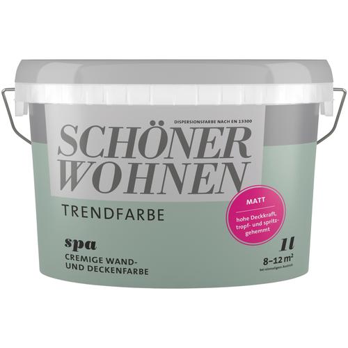 „SCHÖNER WOHNEN-FARBE Wand- und Deckenfarbe „“Trendfarbe““ Farben 1 Liter, Spa, hochdeckende Wandfarbe – für Allergiker geeignet Gr. 1 l 1000 ml, grün (spa) Wandfarbe bunt“