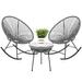3 Piece Oval Patio Woven Rocking Chair Bistro Set - 35.5 inches L x 29 inches W x 35.5 inches H