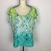 American Eagle Outfitters Tops | American Eagle Hi-Lo Blouse Sz L Womans Green White Blue Ikat Boho Short Sleeve | Color: Blue/Green | Size: L