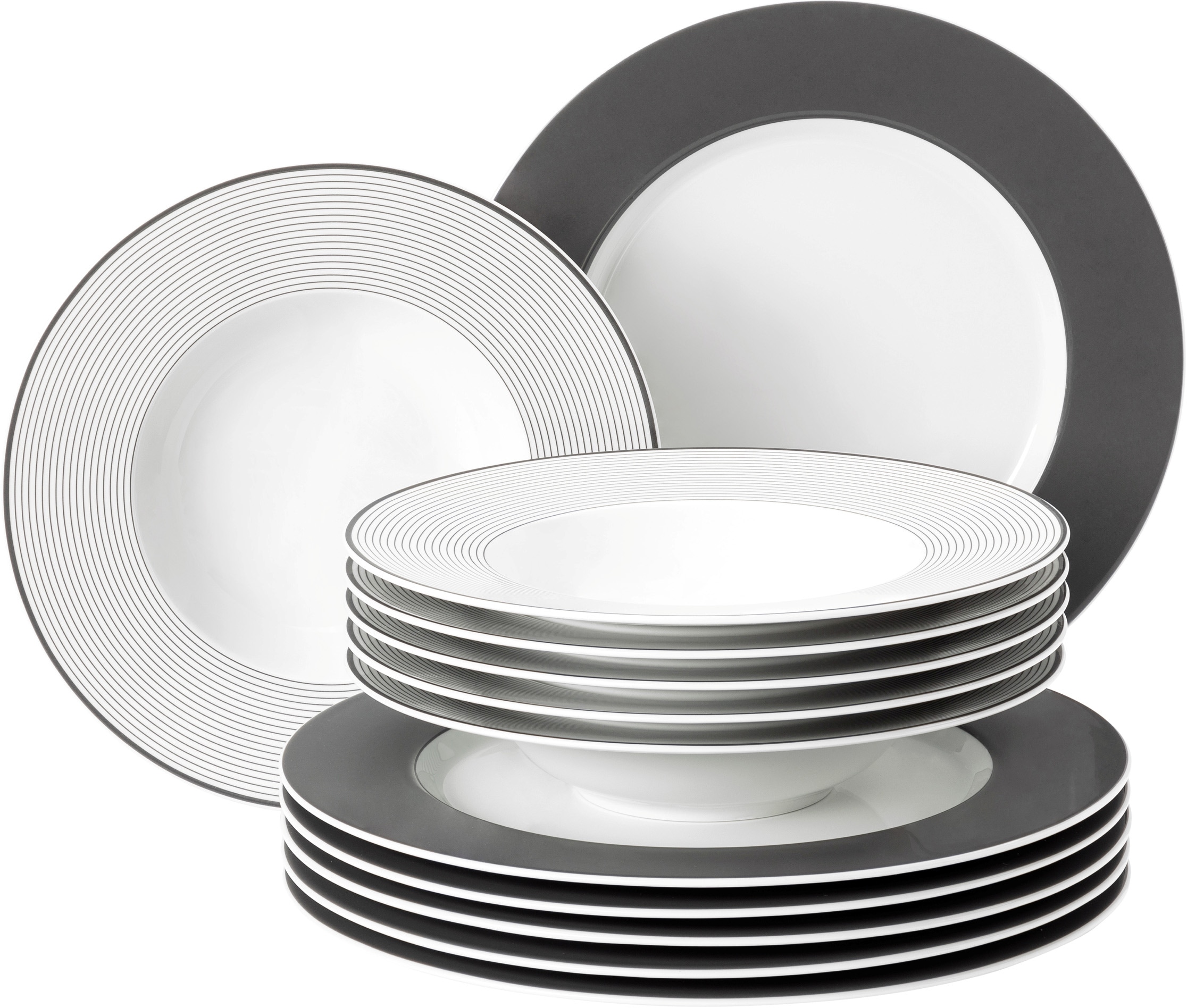 Tafelservice SELTMANN WEIDEN "Teller Set, Geschirr-Set No Limits Moments", weiß, 12 Stk., Porzellan, Geschirr-Sets, Teller-Set, Suppenteller, Made in Germany, 12 Teile, für 6 Personen Image