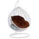 Blisswood Rattan Swing Egg Chair Garden Patio Indoor Outdoor Hanging Egg Chair With Cushion & Stand Indoor & Outdoor Egg Chair Upto 160kg Weight Capacity, (White Egg Chair & Brown Cushion)