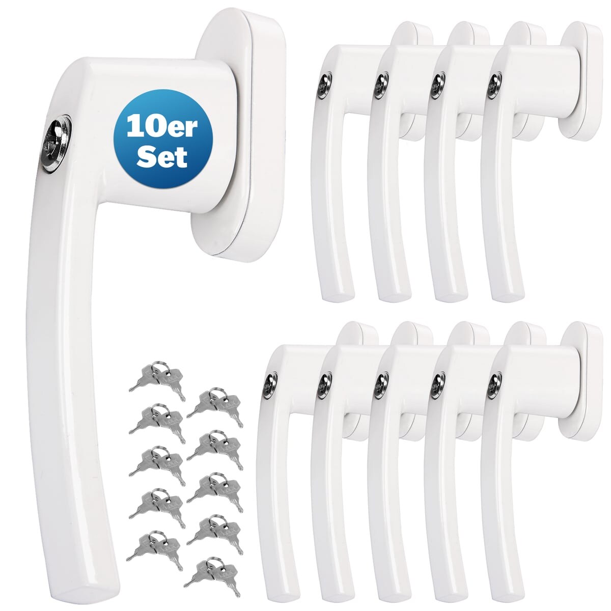 MONZANA® Fenstergriffe10er Set Aluminium weiß inkl. Schlüssel Image