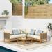 Burchett Outdoor Acacia Wood and Round Wicker 5 Seater Sectional Sofa Chat Set with Cushions by Christopher Knight Home