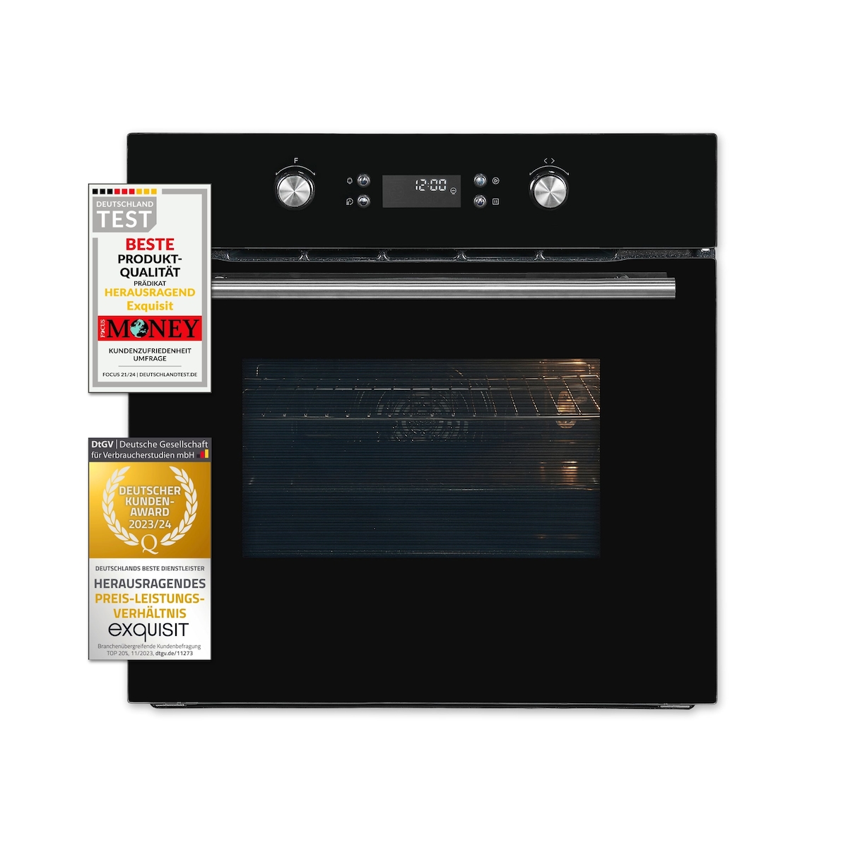 Exquisit Einbaubackofen EBEP697-H-030 schwarz | Energieeffizienzklasse A | 70,2 l Garraum | Einbaubackofen 60 cm Image