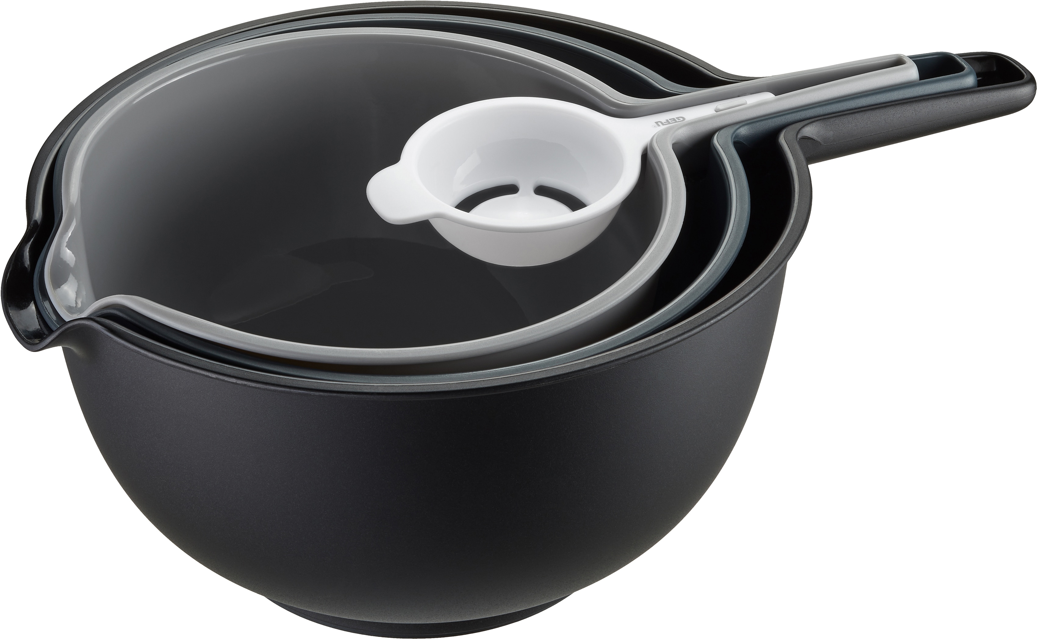 Schüssel GEFU "Preparo", bunt (schwarz, weiß, dunkelgrau, hellgrau), Kunststoff, Schüsseln, platzsparend zu verstauen