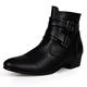 Mens Boots Leather PU Monk Buckle Pointed Toe Fashion Chelsea Boots Ankle Casual Work Office Dress High Top Formal Shoes (9.5,Black)