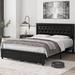 Etta Avenue™ Binghamton Tufted Upholstered Platform Bed w/ Headboard, Bed Frame w/ 2 Storage Drawers Faux leather in Black | Wayfair