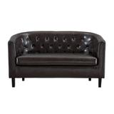 Emma Loveseat Button Tufted Faux Leather Barrel Loveseat, Midcentury Modern Loveseat, Comfy Loveseat Sofa, Tub Barrel Loveseats