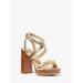 Michael Kors Kailey Embellished Metallic Faux Leather Platform Sandal Gold 7