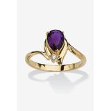 Women's Yellow Gold Plated Simulated Birthstone And Round Crystal Ring Jewelry by PalmBeach Jewelry in Amethyst (Size 10)