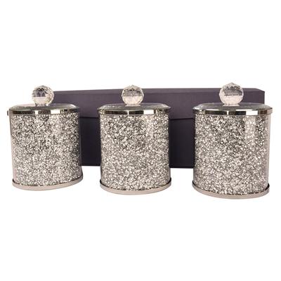 Clihome Exquisite Tea, Sugar, Coffee Canisters with Tray in Crushed Diamond Glass