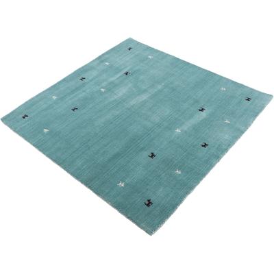 Wollteppich CARPETFINE "Gabbeh-Uni", blau (türkis), B:120cm H:15mm L:120cm, Wolle, Teppiche, reine Wolle, handgewebt, Gabbeh Loom Tiermotiv, Sonderform Quadrat Image