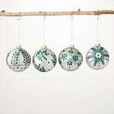 The Holiday Aisle® 4 Piece Glittered Motif Ball Ornament Set Glass in Green/White | 4 H x 4 W x 4 D in | Wayfair D0C8409AA7DC48B4836ED2EEA1012296