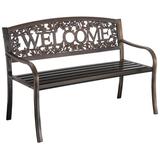 Charlton Home® Landrienne Welcome Metal Garden Outdoor Bench Metal in Brown | Wayfair 66BDD422BCD3446294582B08C8E28E91