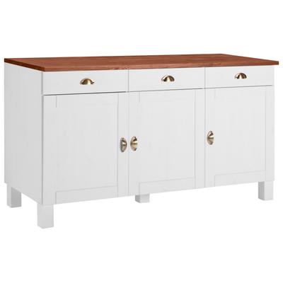 Unterschrank HOME AFFAIRE "Oslo", gelb (cremefarben, honigfarben), B:150cm H:85cm T:60cm, Massivholz, Schränke, 150 cm breit, 3 Türen, 3 Schubladen, aus massiver Kiefer, Metallgriffe Image