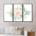 Winston Porter Bouquet Of Pink Rose Flowers Eucalyptus Leaves I - Traditional Framed Canvas Wall Art Set Of 3 Canvas, in Green/Pink | Wayfair