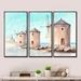 August Grove® Landscape w/ Three Windmills - 3 Piece Floater Frame Print on Canvas Metal in Blue | 32 H x 48 W x 1 D in | Wayfair