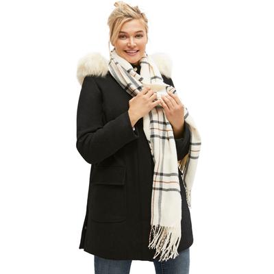 Plus Size Women's Fringe Trim Scarf by ellos in Ivory Plaid