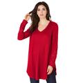Plus Size Women's V-Neck Lace-Sleeve Thermal Tunic by Roaman's in Vivid Red (Size 30/32)