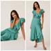 Anthropologie Dresses | Anthropologie Ruffle-Sleeve Printed-Wrap Maxi Dress Green | Color: Green | Size: Xs