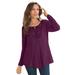 Plus Size Women's Lace Yoke Pullover by Roaman's in Dark Berry (Size S) Sweater