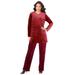 Plus Size Women's Velour Tunic & Pant Set by Roaman's in Rich Burgundy (Size 38/40) Matching Long Shirt Lounge