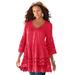 Plus Size Women's Illusion Lace Big Shirt by Roaman's in Classic Red (Size 38 W) Long Shirt Blouse