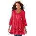 Plus Size Women's Illusion Lace Big Shirt by Roaman's in Classic Red (Size 42 W) Long Shirt Blouse