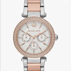 Michael Kors Accessories | Michael Kors Women's Parker Multifunction Two-Tone Stainless Steel Watch | Color: Pink/Silver | Size: 38mm