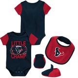 Newborn & Infant Navy/Red Houston Texans Little Champ Three-Piece Bodysuit Bib Booties Set