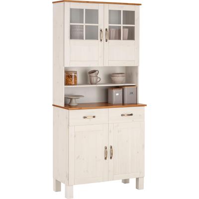 Küchenbuffet HOME AFFAIRE "Alby", weiß (weiß, honigfb), B:85cm H:185cm T:38cm, Massivholz, Schränke, Breite 85 cm, 2 Glastüren Image