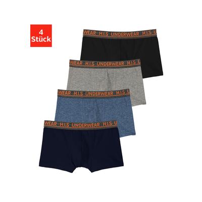 Boxer H.I.S "Boxershorts für Jungen", Kinder, Gr. 122/128, blau (navy, grau, meliert, blau, meliert, schwarz), Jersey, Obermaterial: 95% Baumwolle, 5% Elasthan, unifarben, körpernah, Unterhosen, mit meliertem Logo Webbund Image