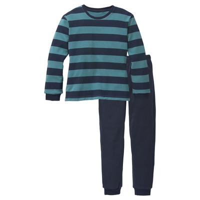 Pyjama AUTHENTIC LE JOGGER, Kinder, Gr. 122/128, bunt (petrol, navy), Frottee, Obermaterial: 80% Baumwolle, 20% Polyester, gestreift, Basic, lang, Rundhals, Langarm angesetztes Bündchen, Homewear-Sets, Schlafanzug aus Frottee, mit Bündchen Image