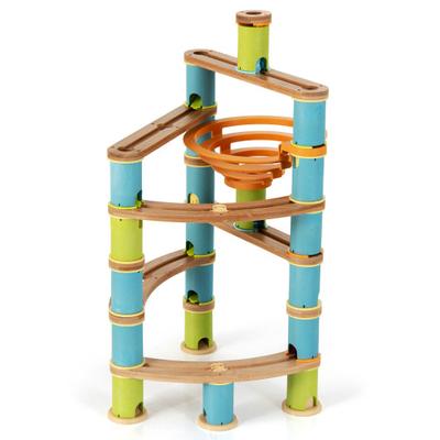 Costway Bamboo Build Run Toy with Marbles for Kids...