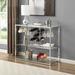Bar&Serving Cart with Glass Holder and Wine Rack, 3-Tier Kitchen Trolley with Tempered Glass Shelves and Chrome-Finished