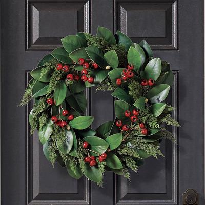 Cedar and Magnolia Berry Wreath - Frontgate - Outd...