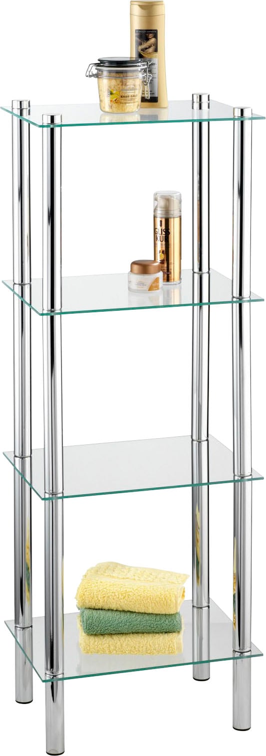 Badregal WENKO "Yago", silber (glänzend, ablagen: transparent), B:30cm H:104cm T:40cm, Edelstahl, Regale, 4 Ablagen