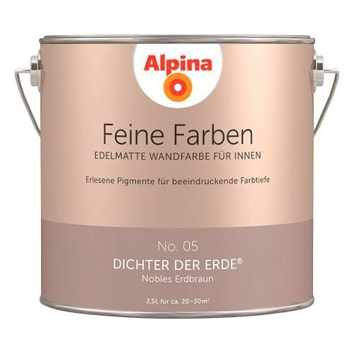 „ALPINA Wand- und Deckenfarbe „“Feine Farben No. 05 Dichter der Erde““ Nobles Erdbraun, edelmatt, 2,5 Liter Gr. 2,5 l 2500 ml, braun (nobles erdbraun) Wandfarbe bunt“