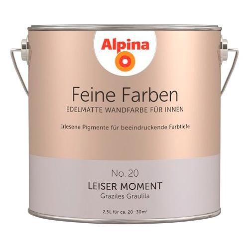 „ALPINA Wand- und Deckenfarbe „“Feine Farben No. 20 Leiser Moment““ Graziles Graulila, edelmatt, 2,5 Liter Gr. 2,5 l 2500 ml, grau (leiser moment no. 20) Wandfarbe bunt“