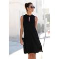 Jerseykleid LASCANA, Damen, Gr. 42, N-Gr, schwarz, Jersey, Obermaterial: 100% Viskose, casual, figurumspielend kniefrei, hoch geschlossener Ausschnitt, ohne Ärmel, Kleider, in weit schwingender Form, mit Taschen, Bindeband im Nacken, elegant, Topseller