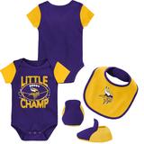 Newborn & Infant Purple/Gold Minnesota Vikings Little Champ Three-Piece Bodysuit Bib Booties Set