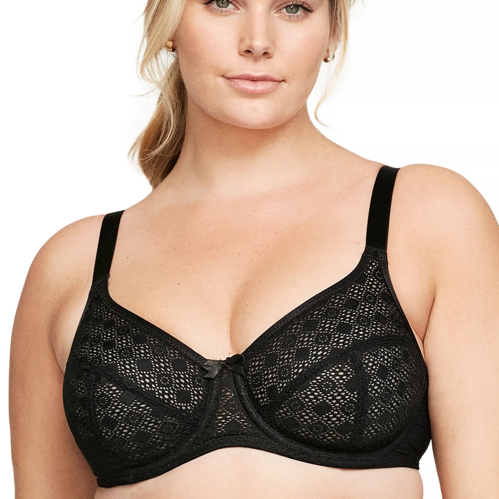 Glamorise Lace Comfort WonderWire Bra (Size 48-F) Black, Polyester