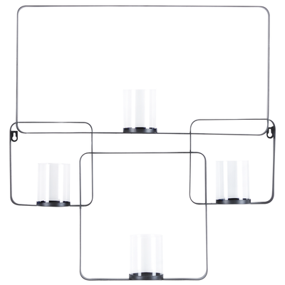 Wandkerzenhalter Schwarz Metall 65 cm Geometrisch mit 4 Glaszylindern Industrie Design für Wohnzimmer Schlafzimmer Esszi