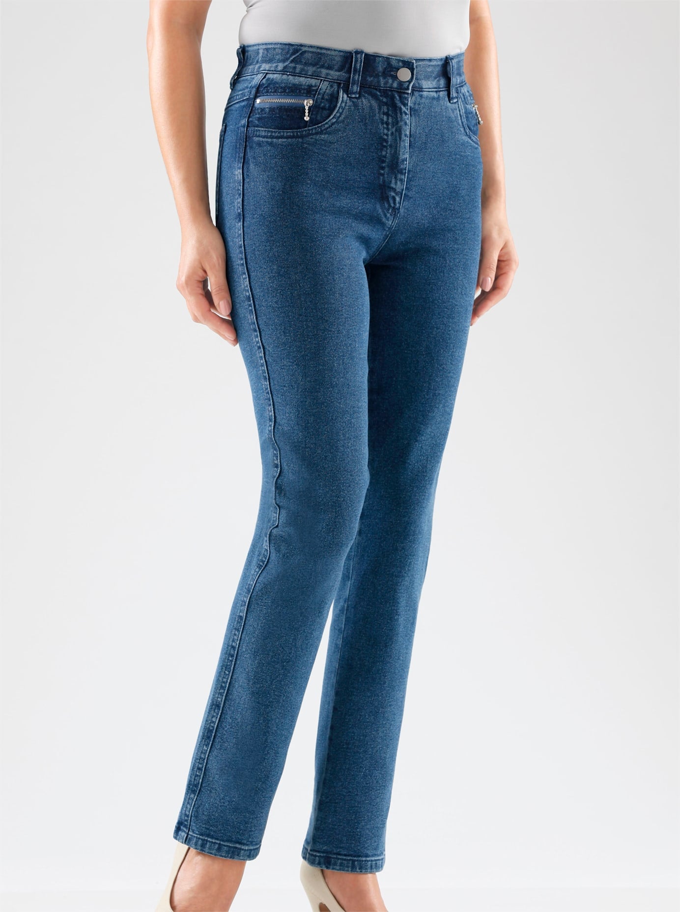 5-Pocket-Jeans CASUAL LOOKS, Damen, Gr. 20,5, Extrakurzgrößen, blau (blau, stone, washed), 98% Baumwolle, 2% Elasthan, unifarben, lang, Jeans, Topseller Image
