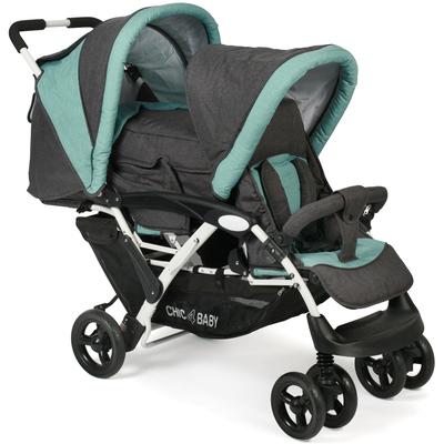 Geschwisterwagen CHIC4BABY "Duo, melange mint", Baby, grün (melange mint), Kinderwagen, mit feststellbaren Doppelschwenk-Vorderrädern Image