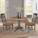 42 in. Round Dual Drop Leaf Dining Table with 2 Slatback Chairs in Hickory/Washed Coal