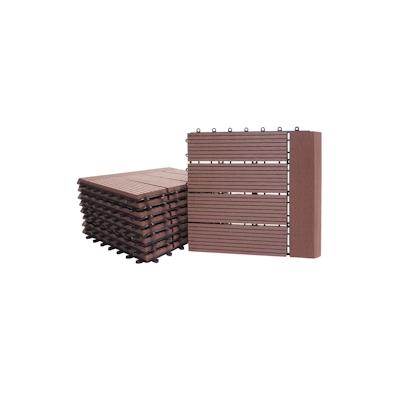 Mendler WPC Bodenfliese Rhone + Abschluss, Holzoptik Balkon/Terrasse, 11x je 30x30cm = 1qm Premium ~ coffee linear waagrecht Image