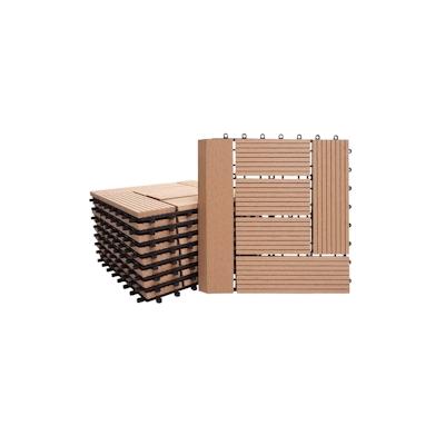 Mendler WPC Bodenfliese Rhone + Abschluss, Holzoptik Balkon/Terrasse, 11x je 30x30cm = 1qm Premium ~ teak versetzt Image