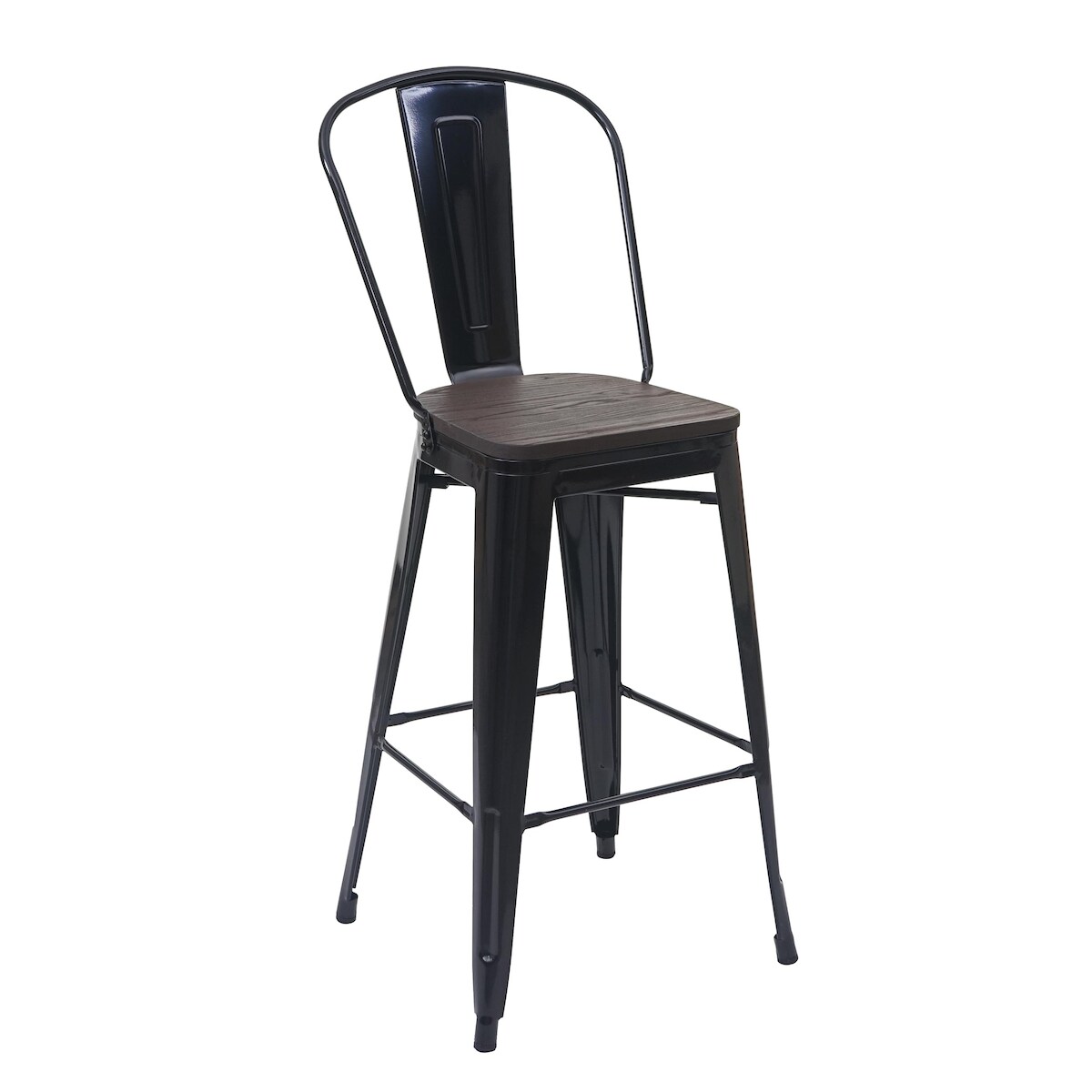 Mendler Barhocker HWC-A73 inkl. Holz-Sitzfläche, Barstuhl Tresenhocker mit Lehne, Metall Industriedesign ~ schwarz Image